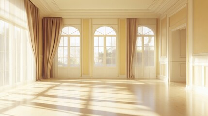 Fototapeta premium Minimalist luxury room on yellow background with natural sunlight shadow for presentation of products