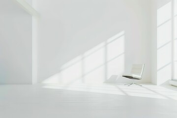 Modern chair in a bright, minimalist room bathed in sunlight.