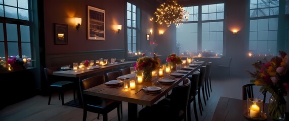 A cozy caf? setting with beautiful floral table arrangements creating warmth