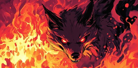Fiery Wolf Emerging From Blazing Inferno