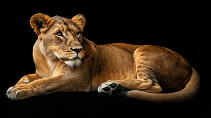 Obraz premium Majestic Lioness in the Dark: A Captivating Portrait