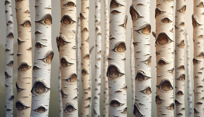 Fototapeta premium Textured background of birch tree trunks with distinctive bark for natural decor and woodland design concept