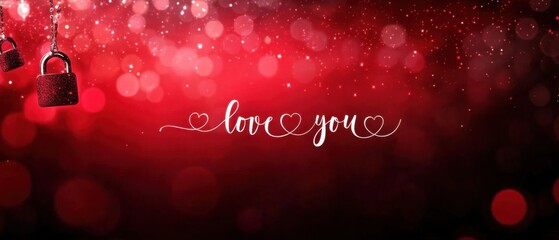 Romantic Red Valentines Day Background with Hanging Padlocks and Love You