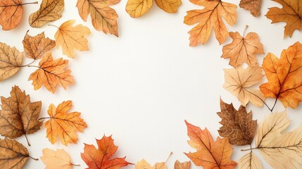 Autumn Leaves Frame on White Background