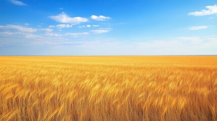 Obraz premium Expansive field of golden grass swaying under clear blue sky
