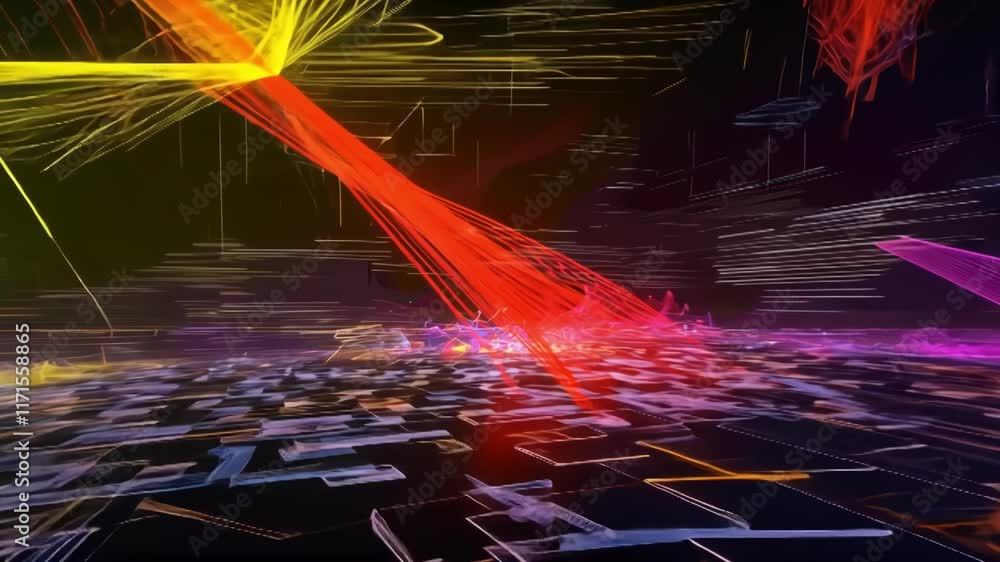 Aufkleber vibrant digital animation showcasing dynamic lines and colors in an abstract futuristic environment 