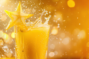 Refreshing Starfruit Juice in a Mason Jar with Sliced Starfruit Garnish, Vibrant Tropical Beverage with Fresh Fruit