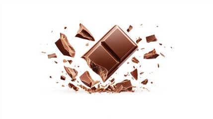 Delicious chocolate bar bursting into pieces, showcasing sweetness.