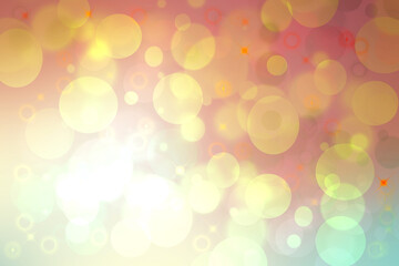 Abstract blurred fresh vivid spring summer delicate light green pastel yellow pink orange bokeh background texture with bright circular soft color lights. Beautiful backdrop illustration.