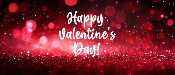 Sparkling Red Glitter Valentines Day Background with Happy Valentines Day Text