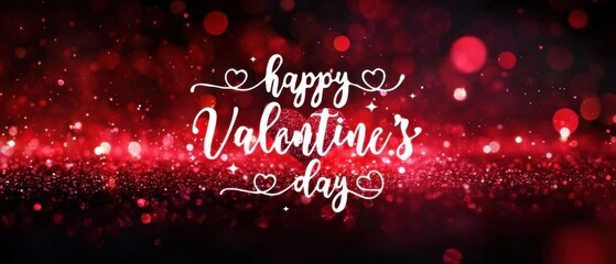 Sparkling Red Glitter Valentines Day Background with Happy Valentines Day Text
