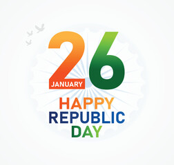 Happy Republic Day India 26 January - Indian Republic Day Celebration Greeting Card with Text.