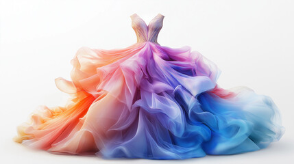 Fototapeta premium beautiful colorful wedding dress isolated on 3 d white amazing background