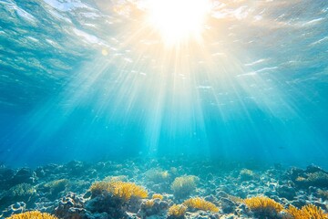 Fototapeta premium Sunbeams Pierce Tranquil Ocean Depths.
