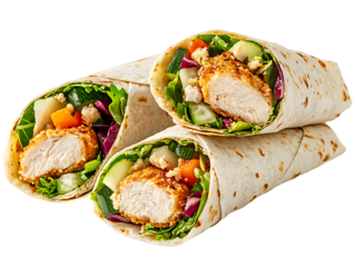 chicken wraps filled with fresh vegetables isolated on transparent or white background, png cutout