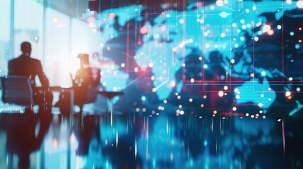 Global network, business meeting, data visualization