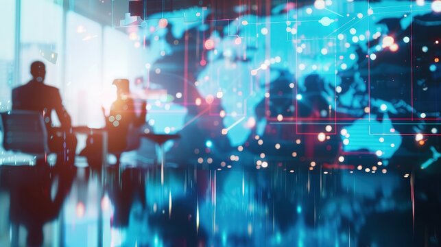 Global network, business meeting, data visualization