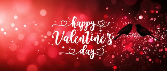 Romantic Valentines Day Background with Birds and Hearts