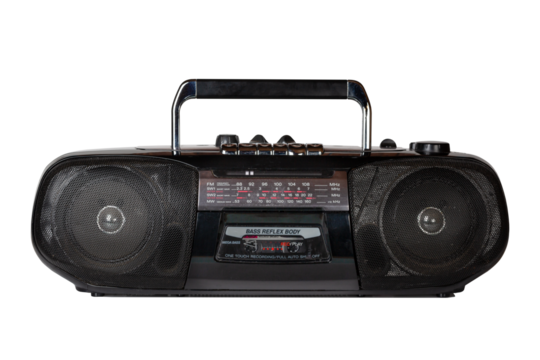 Vintage retro portable radio cassette recorder isolated
