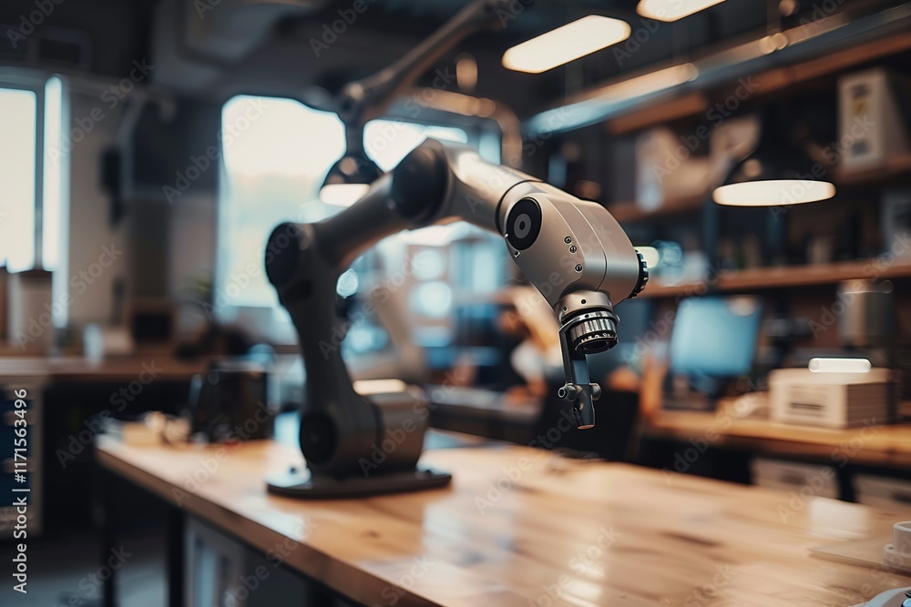 Poster robotic arm in modern workshop setting