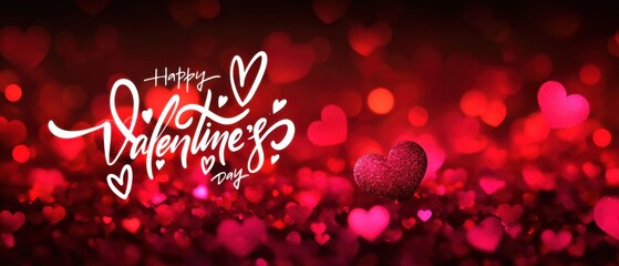 Happy Valentines Day: Romantic Red Hearts Background with Glitter