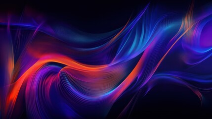 Obraz premium Abstract fluid waves, vibrant colors, dynamic swirls, orange and purple gradients, cosmic energy, smooth curves, digital art, high contrast, motion blur effect, futuristic design, 8K resolution, ultra