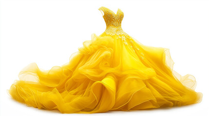 Fototapeta premium beautiful yellow wedding dress isolated on 3 d white amazing background