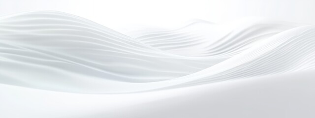Obraz premium Abstract white waves, soft undulating surfaces, minimalist landscape, ethereal textures, smooth gradients, monochromatic design, gentle curves, snow-like terrain, peaceful atmosphere, serene environme