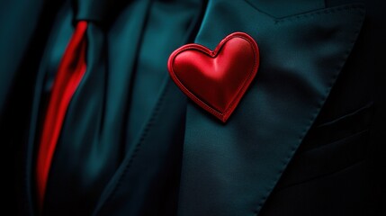 Elegant formal dress adorned with a delicate heart-shaped pin, adding a touch of romance and sophistication to the outfit. Perfect for themes of fashion, love, special occasions