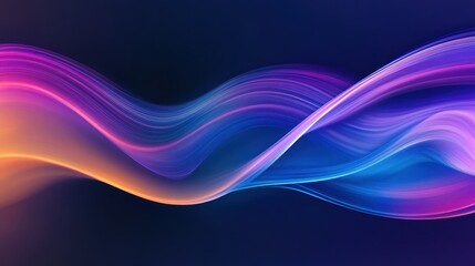 Obraz premium Abstract fluid waves, vibrant colors, dynamic swirls, orange and purple gradients, cosmic energy, smooth curves, digital art, high contrast, motion blur effect, futuristic design, 8K resolution, ultra