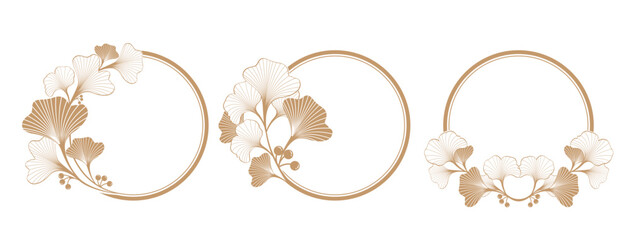 gold ginkgo plant circle frame background for invitation or document