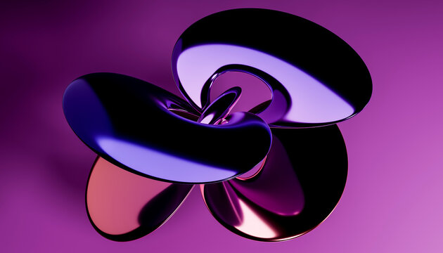 Abstract purple 3D render of intertwined metallic shapes