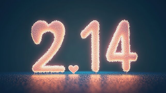 The glowing number "2.14" crafted with intricate detail, radiating a soft and romantic light, perfect for symbolizing Valentine's Day, love, and heartfelt celebrations. Ideal for themes of romance, sp