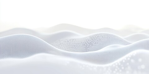 Smooth white sand dunes, minimalist landscape, soft rolling hills, monochromatic, high key lighting, ethereal atmosphere, dreamy texture, serene desert scene, abstract terrain, gentle curves, pristine