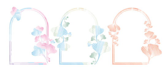 Watercolor ginkgo plant frame background for invitation or document