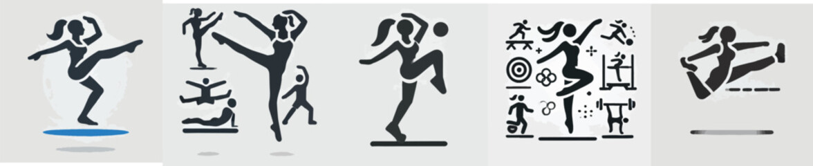 vector female character silhouette doing aerobics