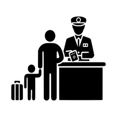 Immigration Checkpoint Icon, Family Traveling with Passport, Airport Customs Illustration, Visa Control, International Travel Concept, Border Security Graphic, Travel Documentation Process