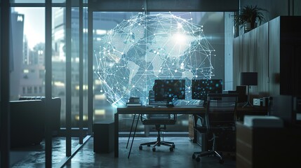 Global network connection in modern office space.