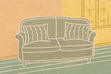 Cozy home illustration featuring a stylish sofa design.