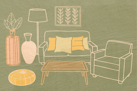 Cozy home illustration showcasing minimalist design elements.