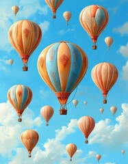 Obraz premium wallpaper featuring orange hot air balloons flying in a blue sky
