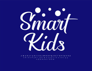 Vector bright emblem Smart Kids. Classic Calligraphic Alphabet Letters and Numbers set. White Cursive Font