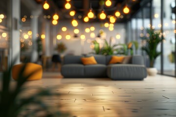 Cozy living room with warm lighting and comfortable seating.