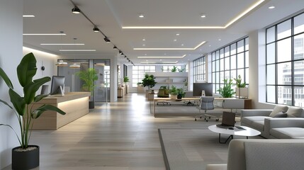 Modern, bright office space with natural light and minimalist design.