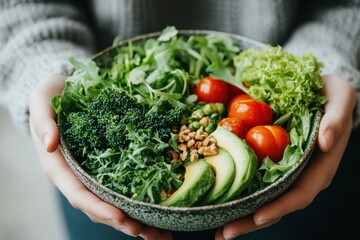 Fresh greens and veggies salad bowl