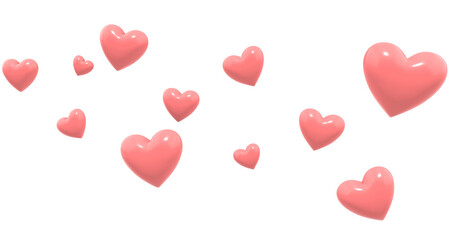 Pink floating hearts on transparent background