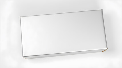 A package box with matte metallic silver texture, flat lay on a white background.&nbsp;Generative AI