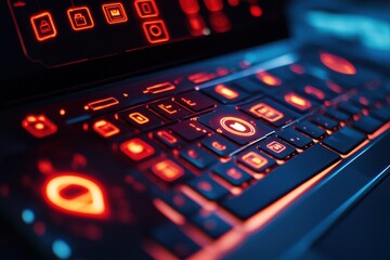 Obraz premium Illuminated computer keyboard at night