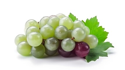 Isolated fresh cluster of grapes with a green stem isolated on solid white background.