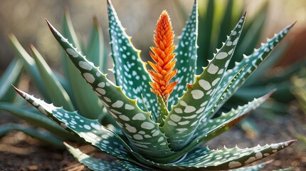 Tiger Aloe, (Aloe Variegata) with Vibrant Orange Flower